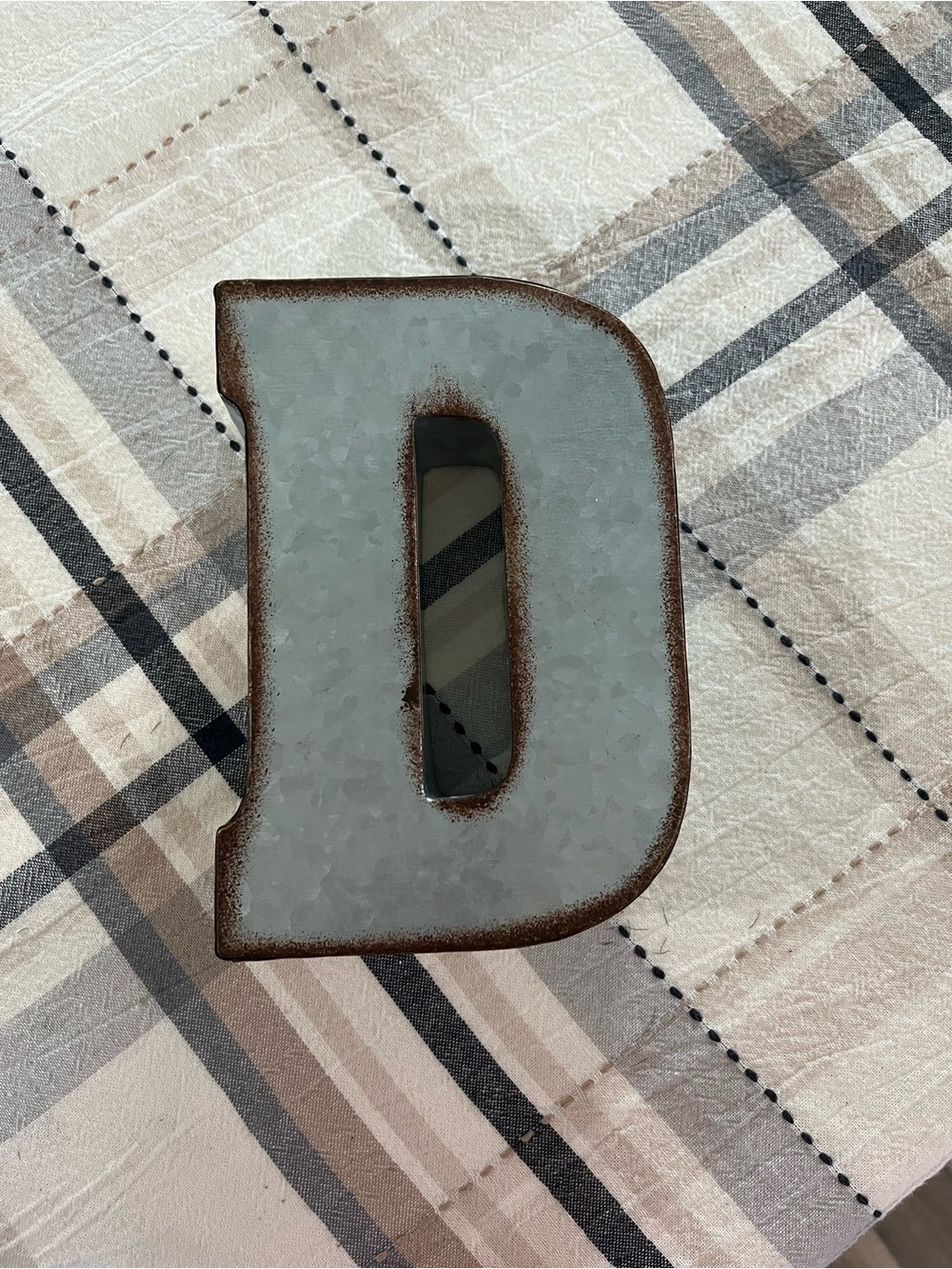 Hobby Lobby Metal Letter D in Light Gray with Rust Accent